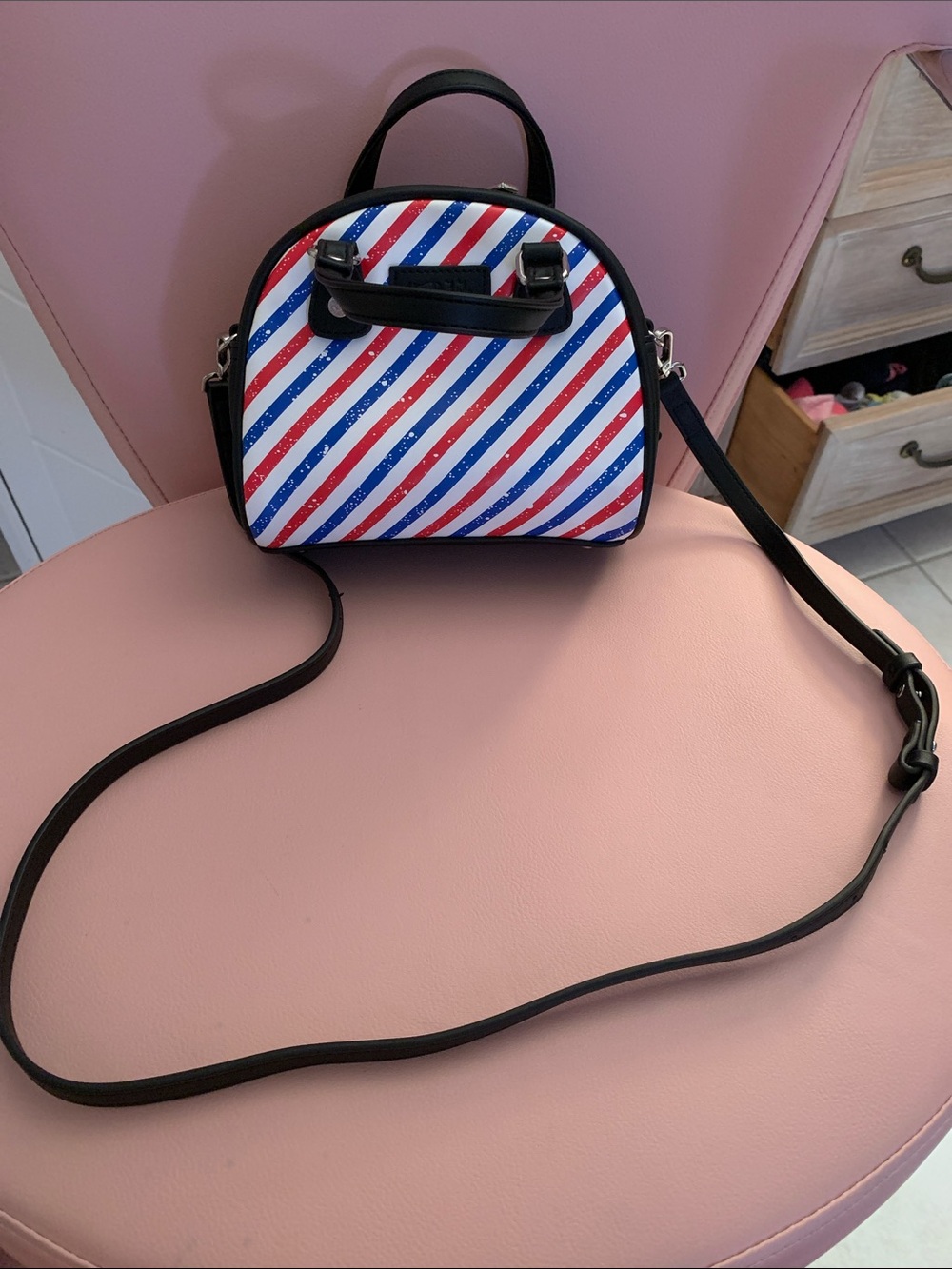 Von Dutch Red White Blue Striped Mini Dome Bag - Picture 7 of 8